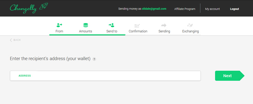 ที่อยู่ Changelly Wallet