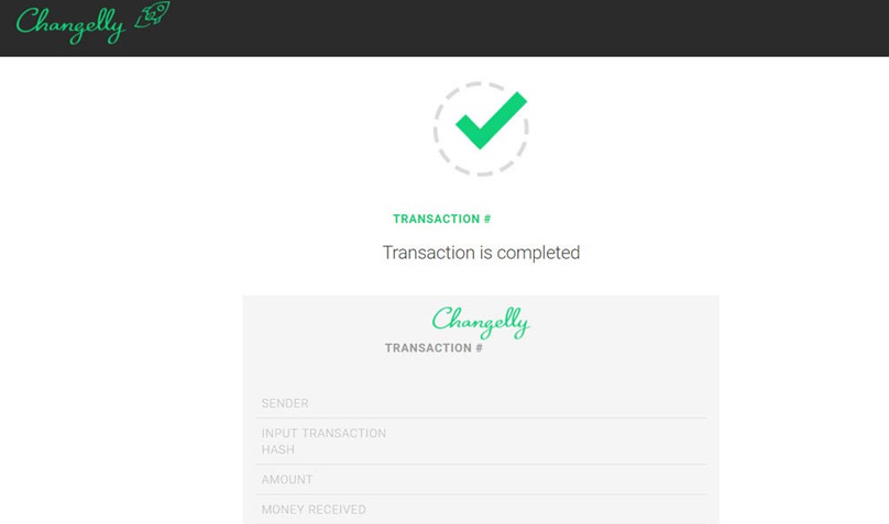 การทำธุรกรรม Changelly เสร็จสมบูรณ์