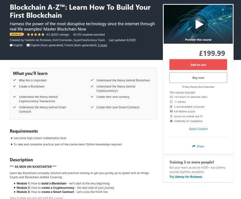 Blockchain A-Z ™: Tìm hiểu cách xây dựng chuỗi khối đầu tiên của bạn